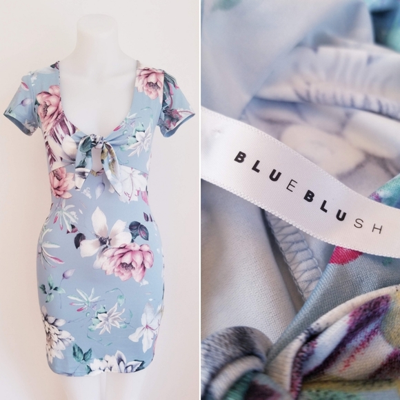 BLUEBLUSH Tie-Front Floral T-Shirt Dress XS - Picture 1 of 3